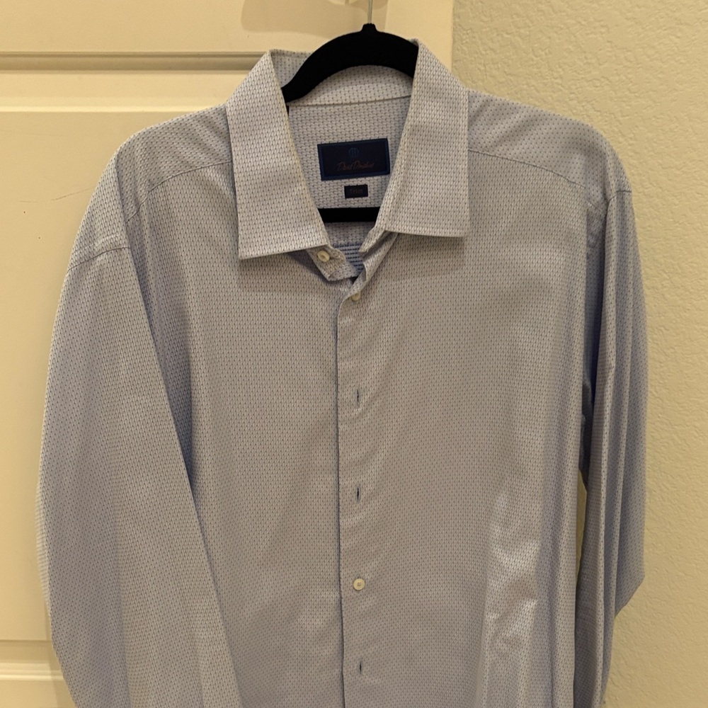 David Donahue Light Blue Patterned Dress Shirt